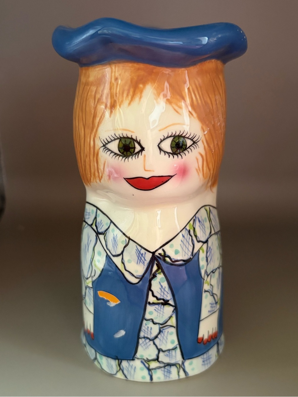 GANZ Ceramic Doll Vase in Blue and Orange Susan Paley